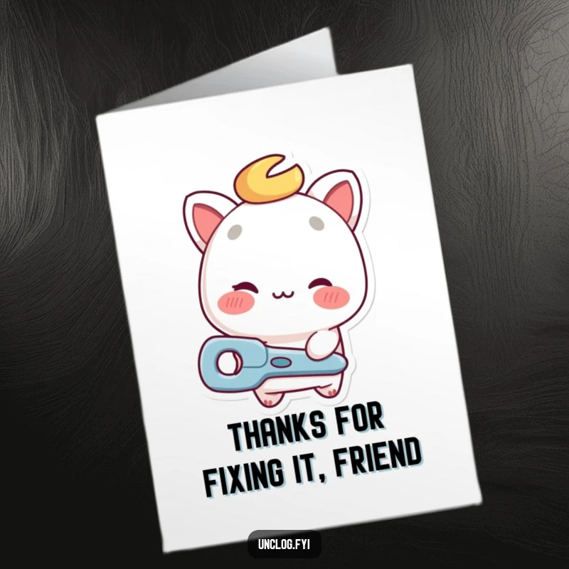 Funny Free Printable Thank You Card: A character winks charmingly while offering a repair tool, expressing heartfelt thanks.