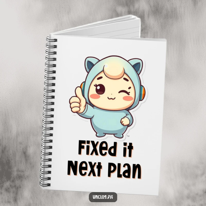 Funny notebook with a cute character giving a thumbs up, ideal for notes, ideas, and plans with a humorous theme.