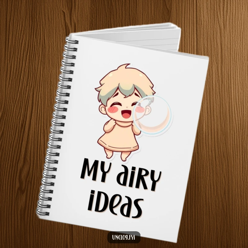 Funny Notebook with a character blowing a large, triumphant bubble, ready to capture your most joyful and optimistic ideas.