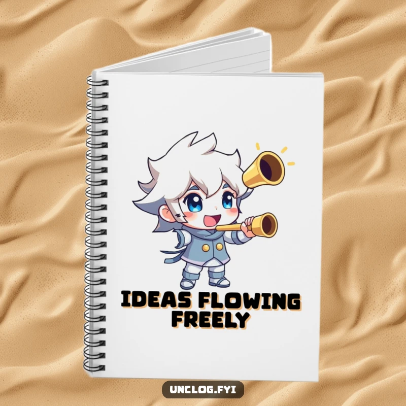 Funny notebook cover depicting a character triumphantly holding a shiny, unclogged pipe. Inspiring for notes and plans.