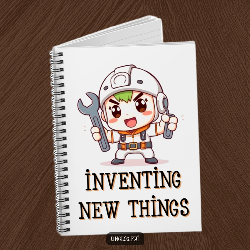 Funny Notebook with a cute character determinedly holding a wrench, ideal for planning as a funny gift.
