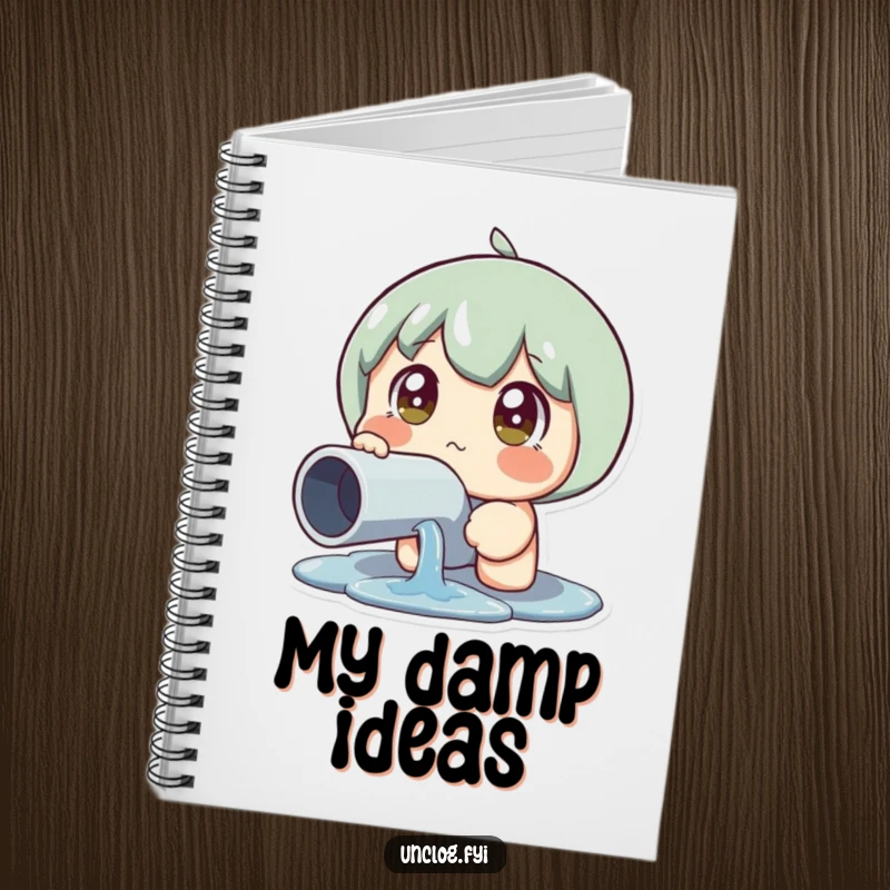Funny Leaky Pipe Reaction Notebook with a character staring wide-eyed at a leaky pipe, ready for shocked notes, perfect funny gift.