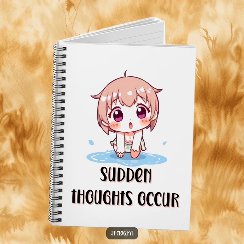 Funny notebook cover with a character comically slipping on a puddle, conveying surprise and slapstick humor. Great for notes.