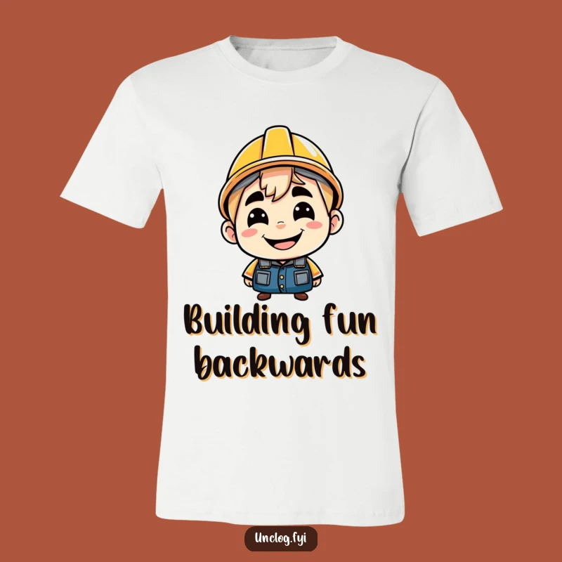 Funny Backwards Hard Hat T-Shirt: Cheeky Character, Rebellious Style