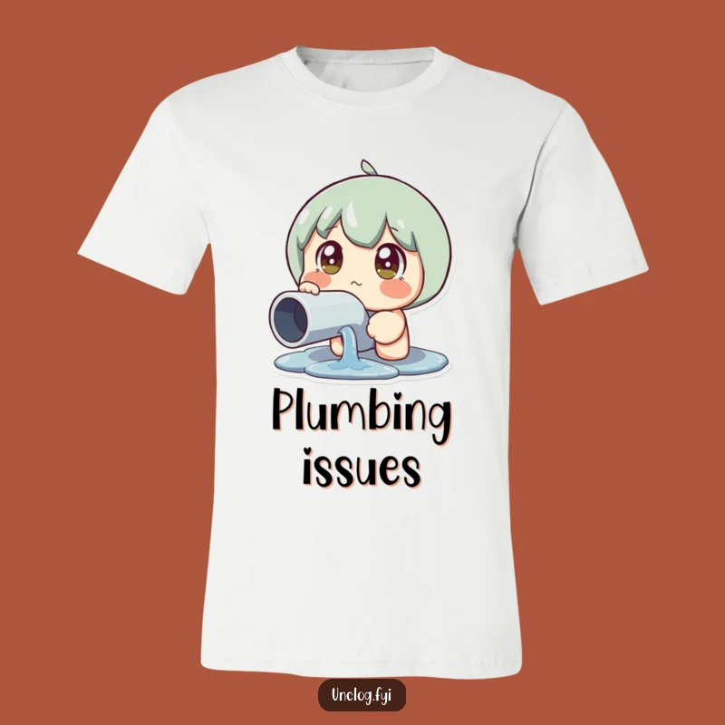 Funny Leaky Pipe Reaction T-Shirt: Wide-Eyed Shocked Character Tee