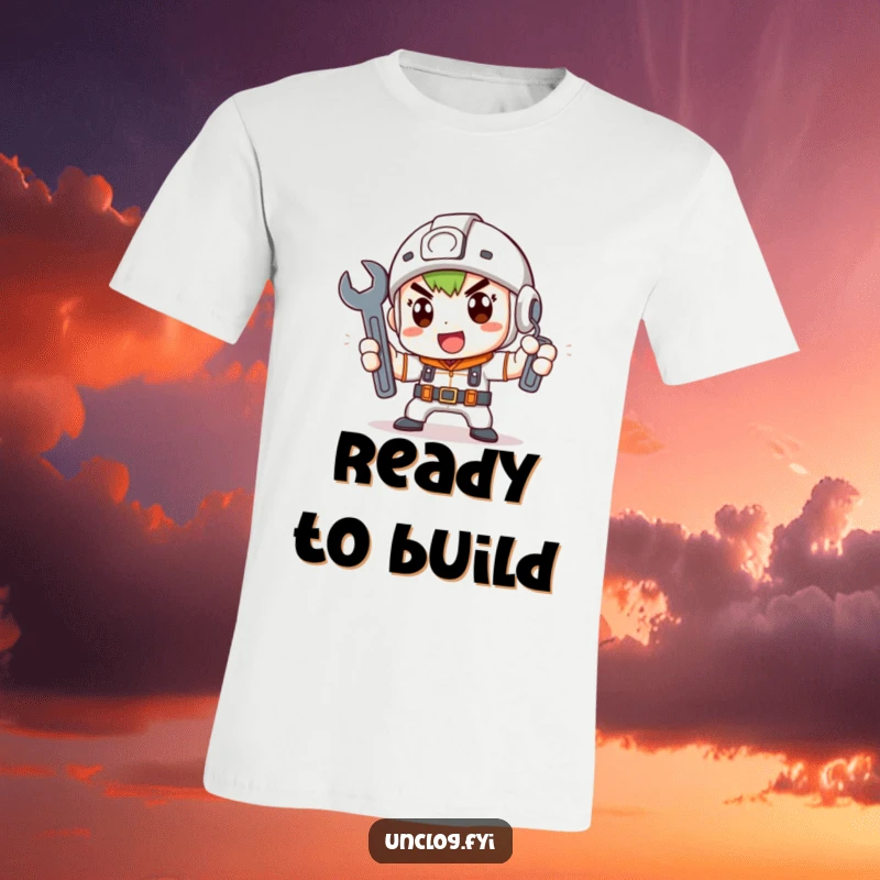 Funny T-Shirt with a cute character determinedly holding a wrench, perfect for a funny gift.