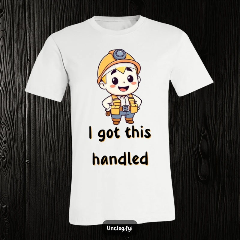 Funny t-shirt featuring a smiling character in a tool belt, exuding confidence and readiness for plumbing tasks.