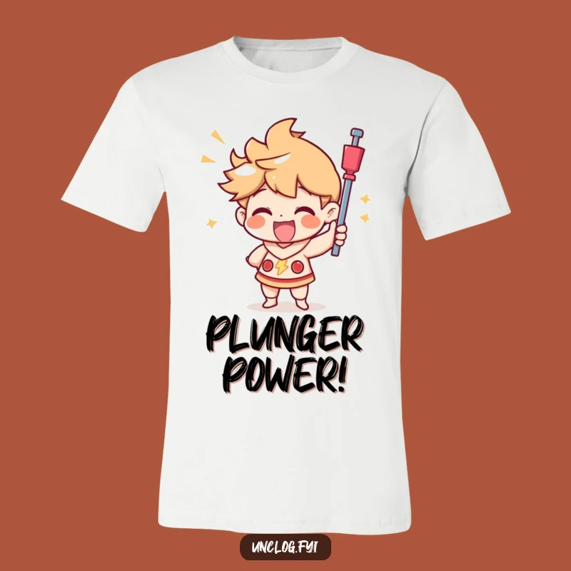 Funny Plunger Champion T-Shirt: Triumphant Character's Joyful Plunging, Great Funny Gift