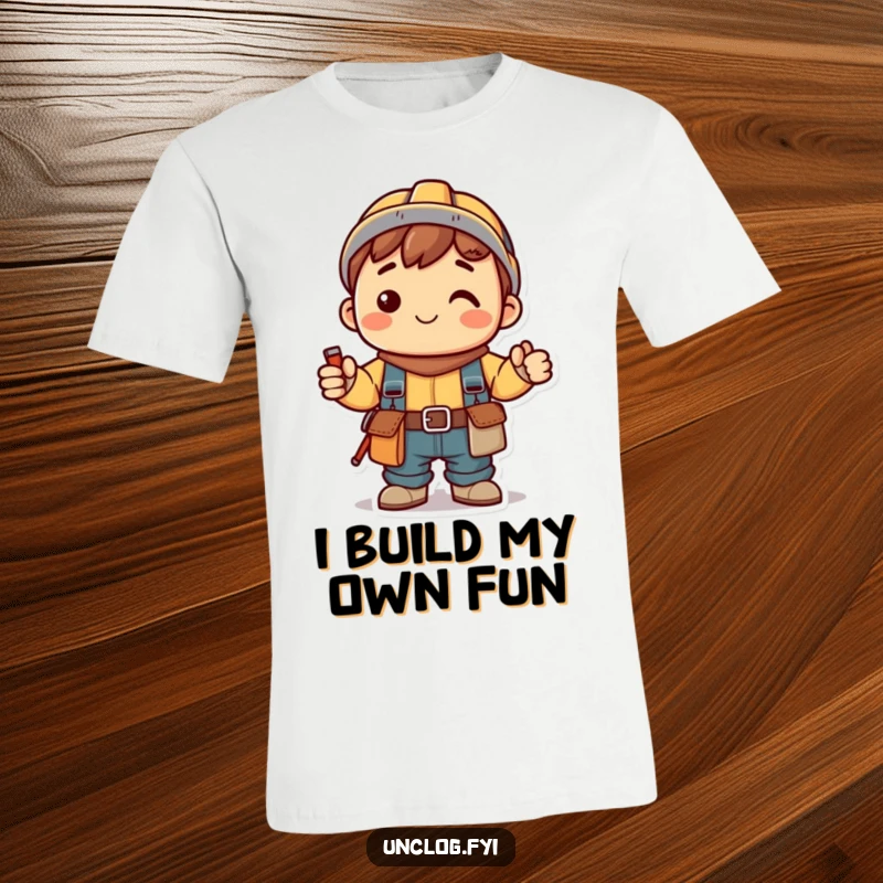Funny Kawaii T-Shirt with a smiling cute character wearing a tool belt, ready for action, ideal for handymen and DIY lovers.