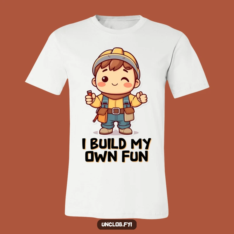 Funny Kawaii Builder T-Shirt: Smiling Character with Tool Belt, Great Work Gift